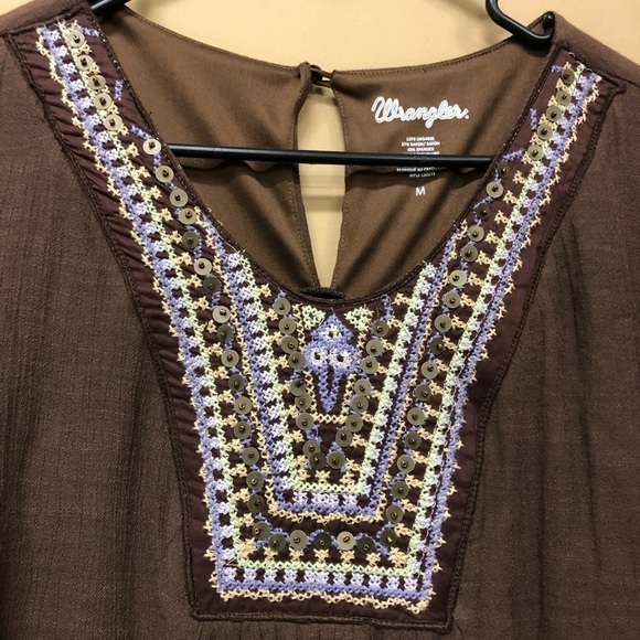 Wrangler Brown Embroidered Western Dress Size Medium NWT - Picture 3 of 7
